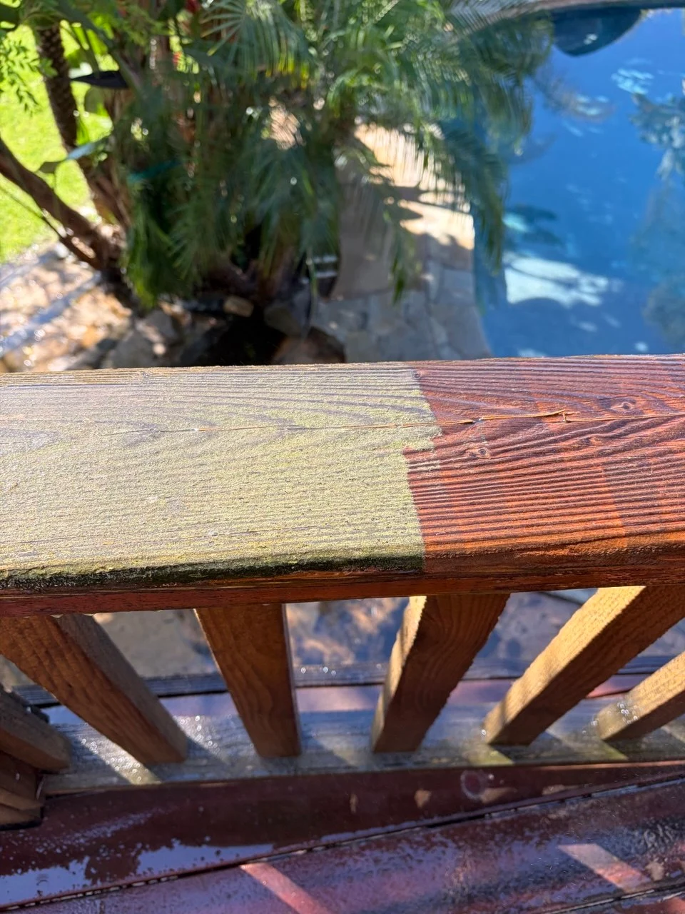 Before and after comparison on deck railing