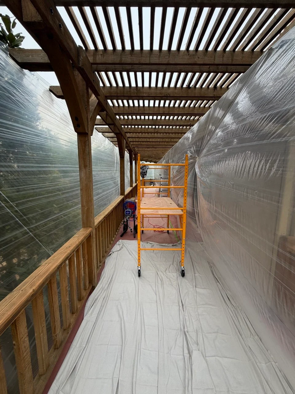 Scaffolding and preparation for painting